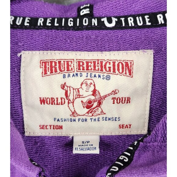 True Religion Hoodie Womens Small Purple Full Zip Cutoff Sleeves Sweatshirt - Picture 3 of 11